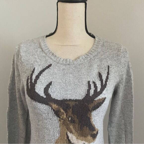 H&M Crew Neck Sweater size Small Gray Deer Knit Preppy Reindeer Jumper - Picture 2 of 11